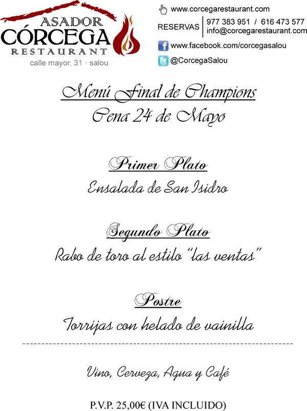 En honor a una final de Champions tan castiza, te ofrecemos un menú muy madrileño para la ocasión, ¡¡te esperamos!!
