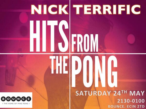 STK_Int's tweet image. Sat, May24 Nick Terrific DJs Hits from the Pong #bouncepingpong bouncepingpong.com/whats-on#hits-… 930-1am #STK #saturdaynight
