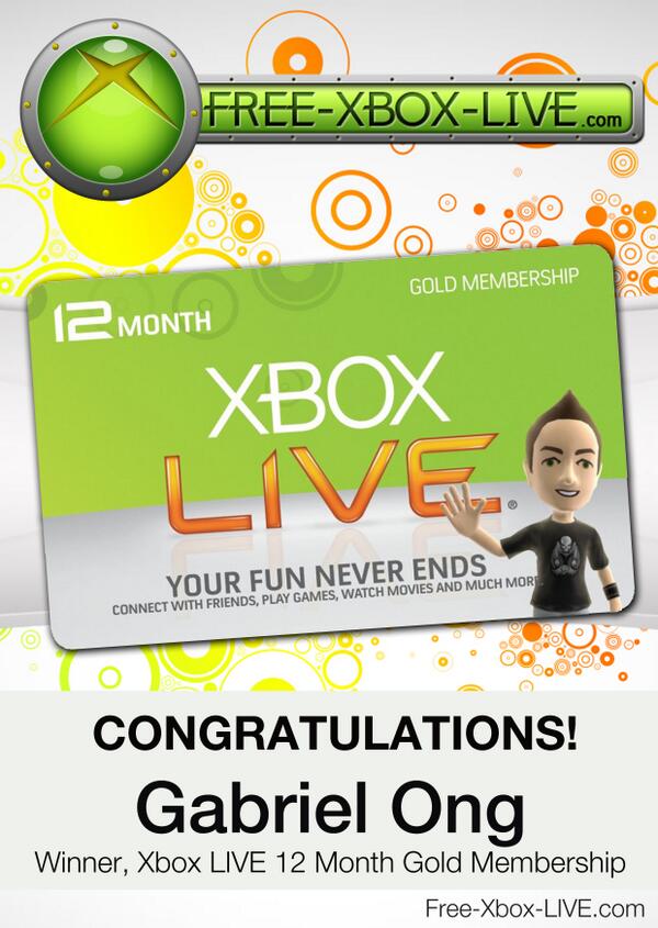 Congratulations for winning our #XboxLIVE #12MonthGoldMembership Giveaway, Gabriel Ong! facebook.com/freexboxliveco…