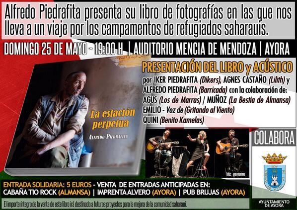 Este domingo Agus colabora con Alfredo (Barricada ) en acústico para ayudar al Pueblo Saharaui. #saharalibre #ayora