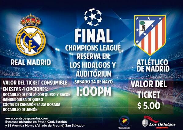 CentroEspanoles's tweet photo. No te pierdas la Final de la Champions League este sábado 24 de mayo! http://t.co/wLyqSQxMuQ