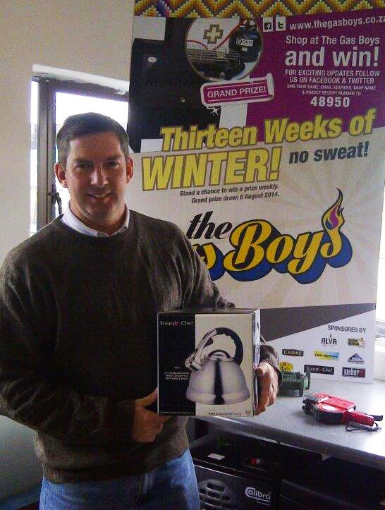 nosweatgas's tweet photo. Week 2 of #13weeksofwinter promotion winner: Oliver Mills at the Edenvale outlet with his funky @SnappyChef Kettle http://t.co/Kh2NsCuK4W