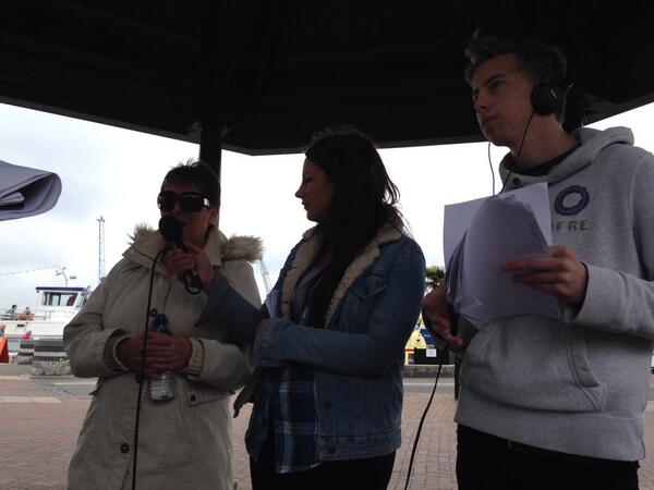 NewsLabBU's tweet photo. It's show time. The OB started with a great interview with landlady of the Poole arms pub #OB #Poolequay http://t.co/aFCkPyi3PQ