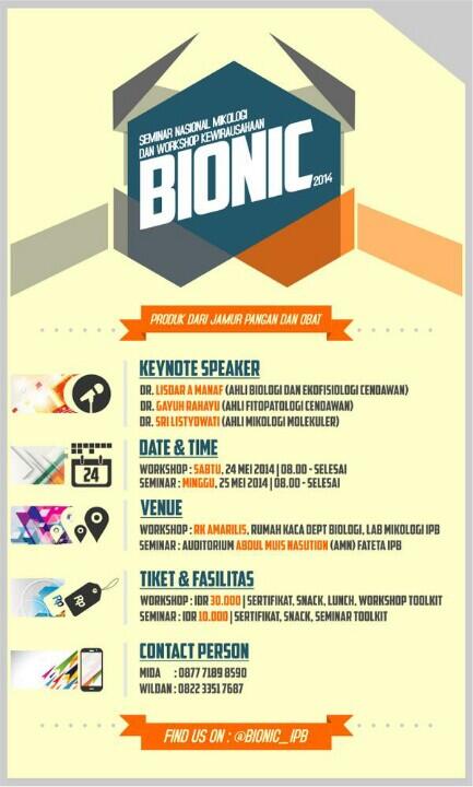 Bionic_IPB's tweet photo. Duh tinggal menghitung hari nih menuju acara BIONIC 2014. Ayooo segera daftar @tweetipb50 @tweetFMIPA @tweetTPB http://t.co/43d21X85bp