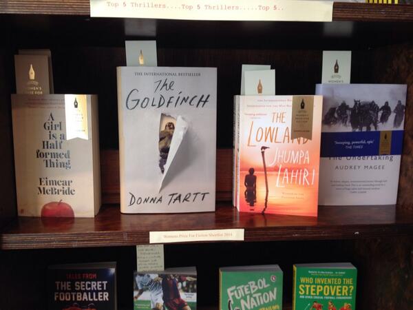 sophieraworth's tweet photo. Local bookshop selling lots of @BaileysPrize shortlist - and sold out of Americanah and Burial Rites! #bookrush http://t.co/9UZzY1dokx