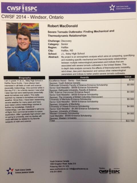 JLIlsleyHS's tweet photo. Congratulations to Robert MacDonald on his gold medal win at the National Science Fair. http://t.co/HxyzvYWMGv