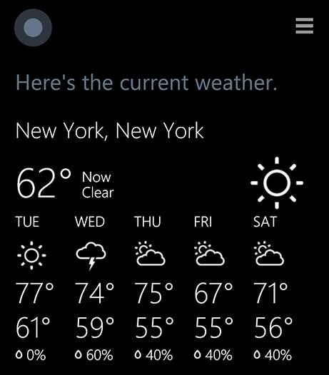 hey Cortana, what's the weather like in New York today?