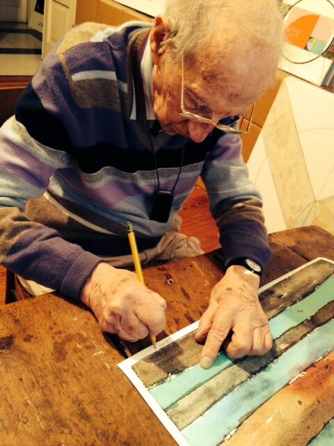 BounceOpera's tweet photo. Eugenio Carmi signing prints of illustrations from his book The Three Astronauts! #Milan #Artexhibition http://t.co/UxF7xnf5JL
