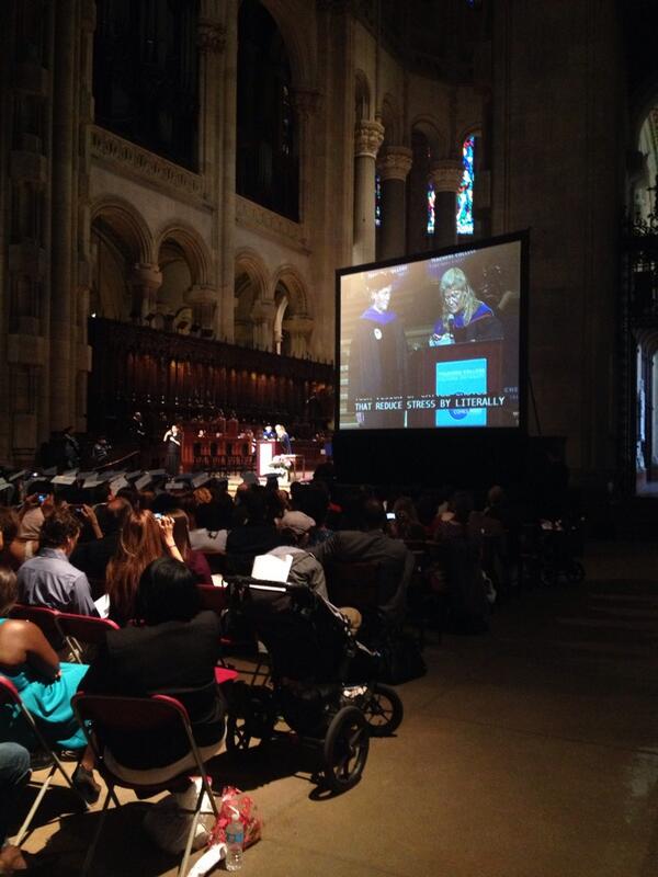 TeachersCollege's tweet photo. Dr. Temple Grandin (@DrTempleGrandin) approaches the podium to accept medal! #TCHappy http://t.co/8l3ZkMO56V