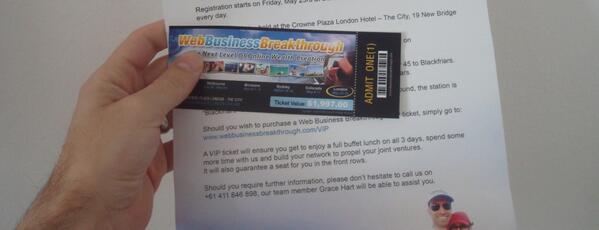 greatwealthtips's tweet photo. Just got free ticket worth $1,997 for 3-day event in London this weekend. http://t.co/kRfqyYXtVH