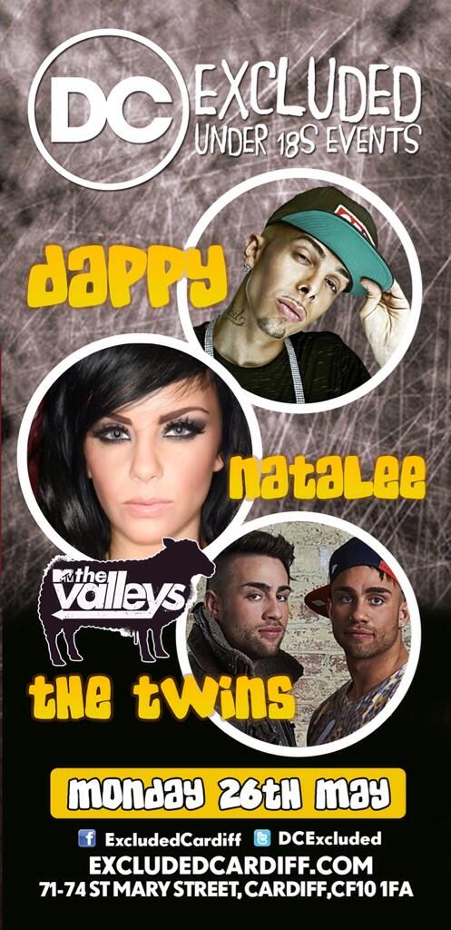 DCExcluded's tweet image. Who's excited Monday 26th May  @DC_Cardiff has @TheDappy  @NataleeValleys &amp;amp; @AnthonySuminski &amp;amp; @JasonSuminski