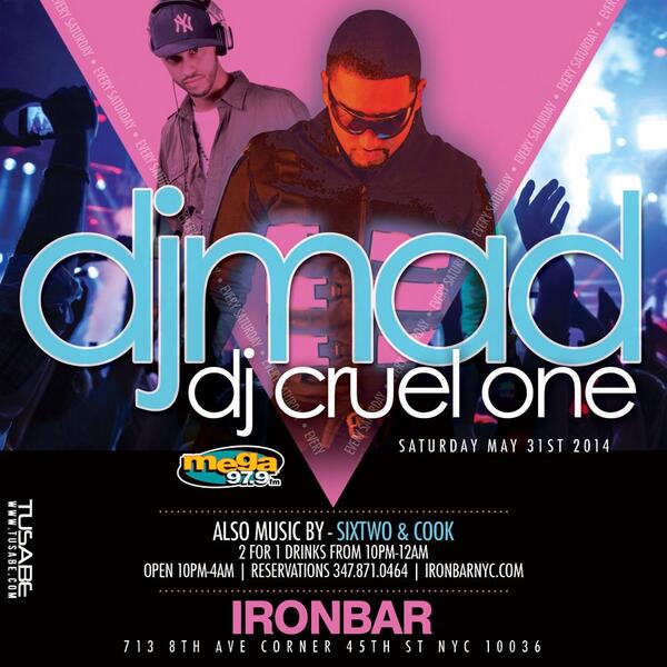SofiaSaturday's tweet photo. May 31 @deejaymad @djcruelone @DJSIXTWO62 #saturday #Ironbarnyc #ironbarsaturdays @IronbarSaturday http://t.co/QcF19AoZan