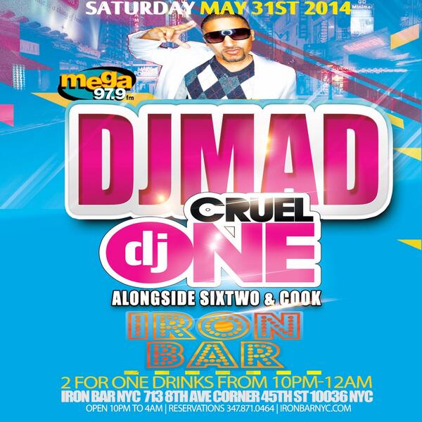 SofiaSaturday's tweet photo. May 31 @deejaymad @djcruelone @DJSIXTWO62 #saturday #Ironbarnyc #ironbarsaturdays @IronbarSaturday @IronBarNYC http://t.co/H6MYNJHpTz