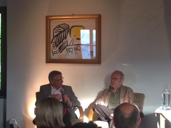 MathiasScheyer's tweet image. Köhlmeier im Gespräch mit Polanec vor der Lesung aus seinem neuen Buch über Churchill und Chaplin