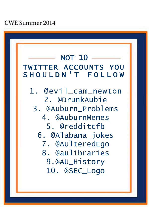 evil_cam_newton's tweet photo. 10 Twitters NOT to follow @DrunkAubie @Auburn_Problems @AuburnMemes @redditcfb @AUlteredEgo @AU_History @SEC_Logo http://t.co/epFwrmEhSt