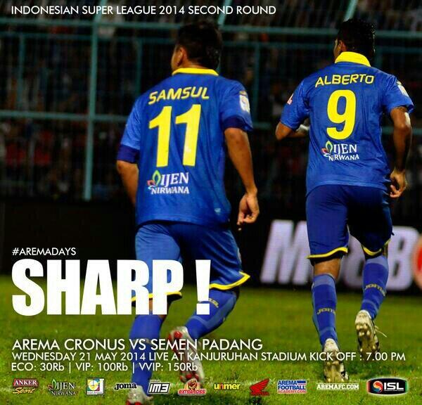 Kanjuruhan_Std's tweet photo. #ISL TODAY! @aremafc_com vs @FCSemenPadang | 19.00wib, live @Globaltvseru | HTM eko 30k, VIP 100k |cc @bola_indonesia http://t.co/ULlIoZqP3k