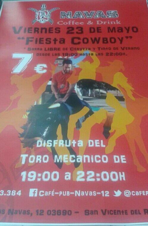 CafePubNavas12's tweet photo. Increible fiesta la de este viernes! TORO MECANICO Y BARRA LIBRE DE CERVEZA Y TINTO DE 19:00 A 22:00 POR 7,00€ http://t.co/LNj6ddWduR