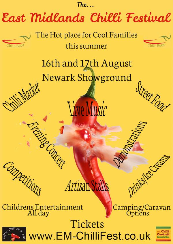 <a href="/CaravanClub/">Caravan Club</a> The East Midlands Chilli Festival 16/17 August has room/facilities for caravan rallies - Poster attached