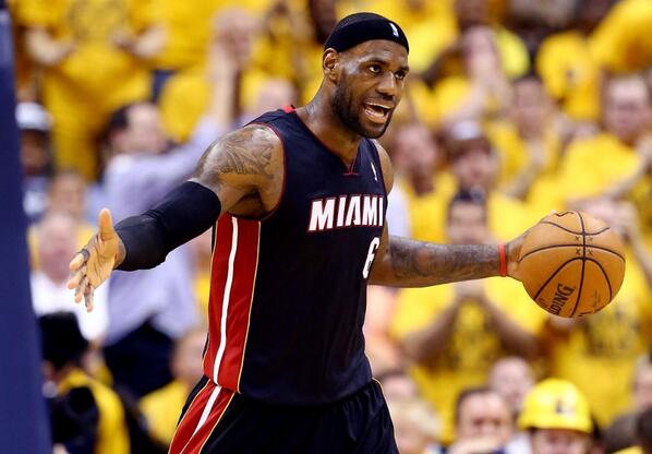 SportsCenter's tweet image. Heat beat Pacers in Game 2, 87-83.
LeBron: 22 Pts, 7 Reb, 6 Ast, 3 Blk
Wade: 23 Pts, 5 Reb, 5 Ast. Series tied at 1.