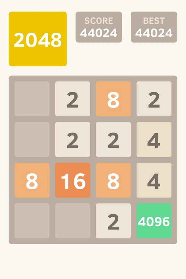 phaghigh's tweet photo. I got to the 4096 tile! @2048_game https://t.co/NzzSNDcA1C http://t.co/Dr6fqQsHX8