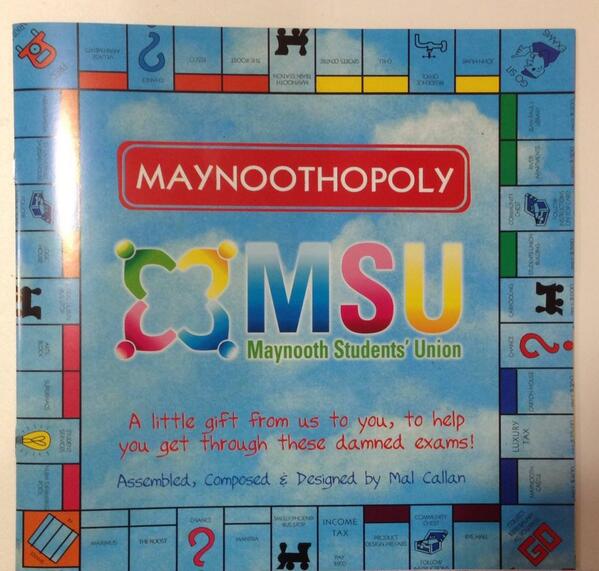 dailyedge's tweet photo. NUI Maynooth students are getting their very own Monolopy board. Lucky sods: http://t.co/bfGBLAl8sw #maynoothopoly http://t.co/ugEqhzYEkP