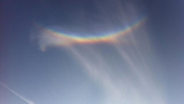 TeeCreature's tweet image. "Upside down rainbow - all the way across the sky!" We need the double rainbow guy to see this bbc.co.uk/news/uk-englan…