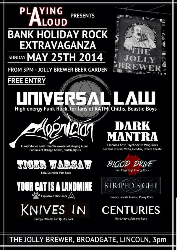 StripedSight's tweet photo. Excited to be giggin with @BloodDriveUK @catlandmine @KnivesIn @universallawuk and plenty of others. THIS SUNDAY! http://t.co/YEW0gxdwcz