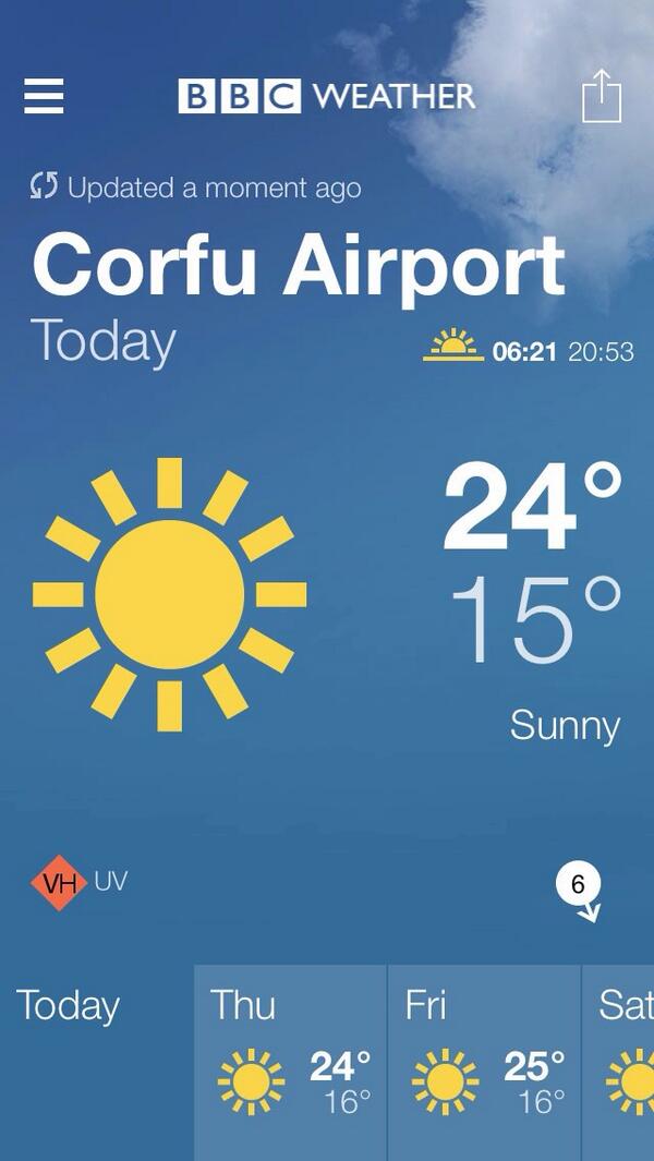 Sarah Johnston on Twitter "BBC Weather forecast for Corfu Airport