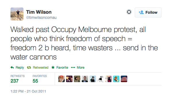 johndory49's tweet photo. Has Tony Abbott's man, Tim Wilson, given him advice on how to deal with protestors?
#auspol #may21protest http://t.co/TGDo67nsky