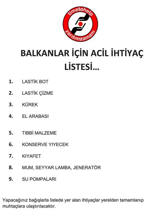 BALKANLAR İÇİN ACİL İHTİYAÇ LİSTESİ... Irtibat Quellenstr 60/2 1100 Wien  0660 511 81 72/ 01 929 87 88