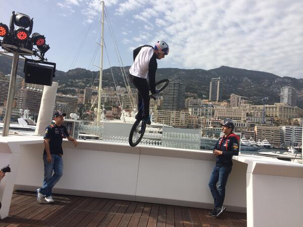 Bar service anyone? <a href="/danny_macaskill/">Danny MacAskill</a> joining the boys on the top deck of the <a href="/redbull/">Red Bull</a> Energy Station. #RedBullFamily