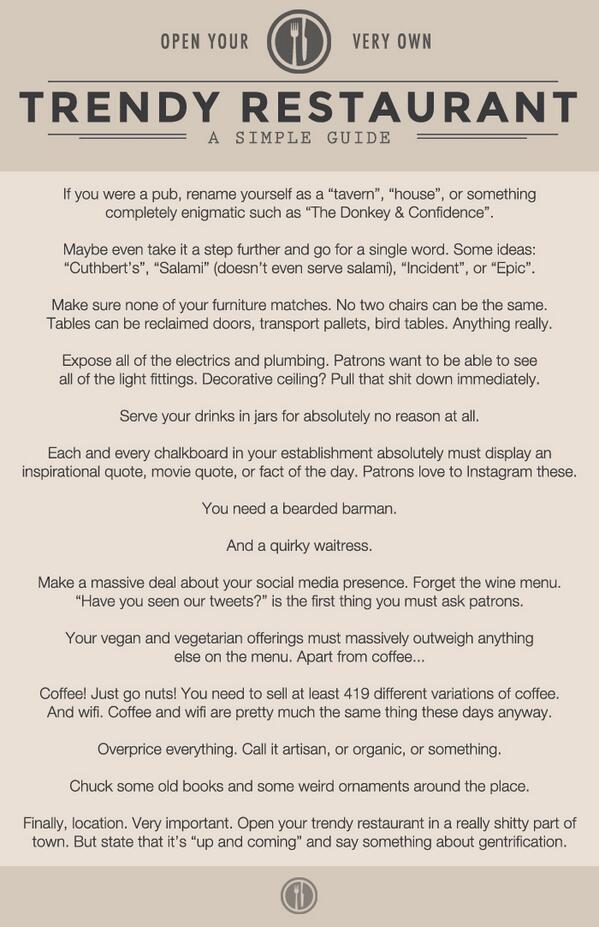 BailyBridgr's tweet image. Love this. Always wanted a pub called the Dog &amp;amp; Teaspoon “@imbibeuk: How to open your own trendy restaurant... http://t.co/W7Utu6cfmT”