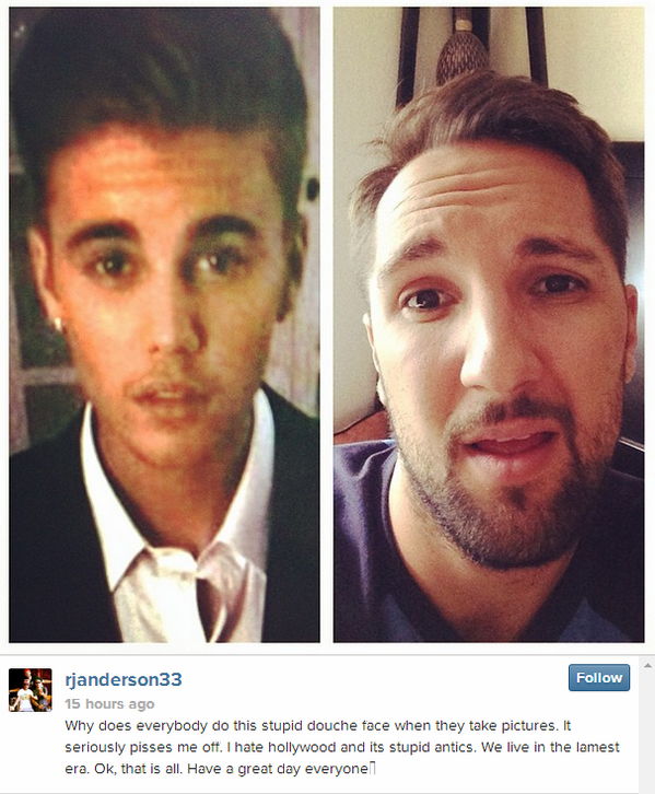 theScore's tweet photo. Pelicans forward Ryan Anderson wonders why everyone makes 'stupid douche face' in photos. http://t.co/ycyC1dTLF5 http://t.co/ngmJtTT7Ky