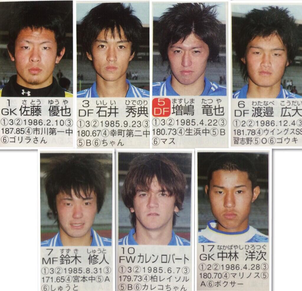 Uzivatel とも号 Na Twitteru 第回高校サッカー選手権の名鑑より 市立船橋高校当時3年生の佐藤優也選手 東京v 石井秀典選手 山形 増嶋竜也選手 柏 鈴木修人選手 北九州 カレンロバート スパンブリー 2年生の渡辺広大選手 仙台 中林洋次選手 岡山 Http