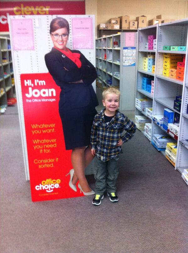 CarolineActor's tweet photo. My 4 year old nephew found me at #OfficeChoice #Joan #sorted #adorable #6ftCardboardCutOut http://t.co/am9EpPjEpE
