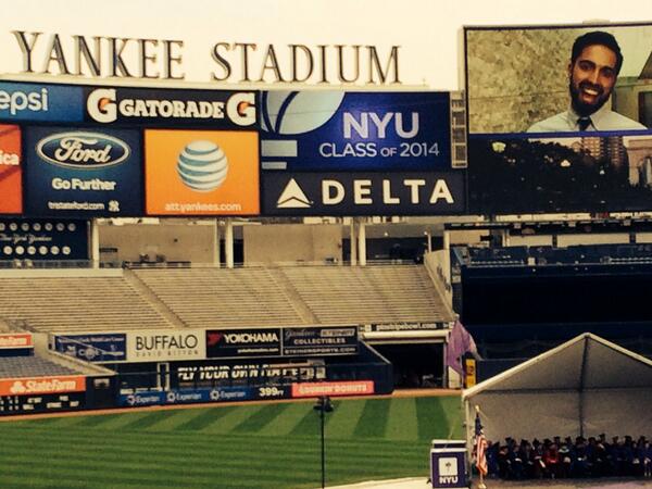 SteinhardtLife's tweet photo. .@nyusteinhardt grad @_MrMarcAnthony on the big screen at @Yankees Stadium! #Steinhardt2014 #NYUgrad2014 http://t.co/Fa05LKLOwe