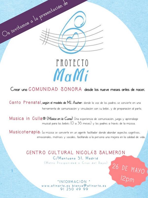 canto_prenatal's tweet photo. @malasmadres el lunes 26 de mayo presentamos @MaMi_Proyecto en el Centro Cultural Nicolás Salmerón. Estáis invitadas! http://t.co/QYm7fhrRFF