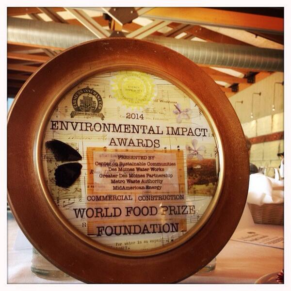 Honored to accept this beautiful Environmental Impact Award (by <a href="/darkheartart/">Andrea Campbell</a>) on behalf of the <a href="/WorldFoodPrize/">World Food Prize Foundation</a>