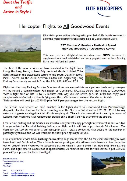EliteHelicopter's tweet photo. Shuttle fls to Gwd events from 3 sites this yr, inc @LongFurlongBarn.  @fosgoodwood @goodwoodrevival @Goodwood_Races http://t.co/1fBeiykT5o