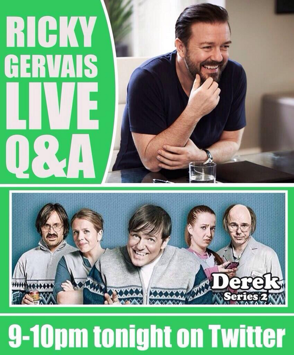 GervaisFans's tweet photo. Twitter Q&amp;A Tonight With @rickygervais Starting @ 9PM. Don't Miss It http://t.co/zzUqSRpzDs