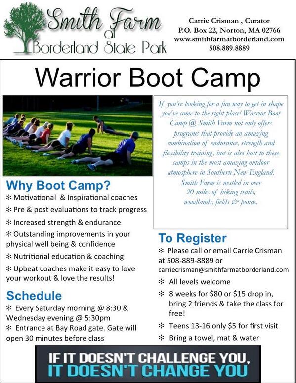 OAmesHall's tweet photo. WARRIOR #bootcamp AT BORDERLAND-SMITH FARM! Get in shape &amp; enjoy the natural beauty of #Borderlandstatepark http://t.co/S8Ytc3LwjI
