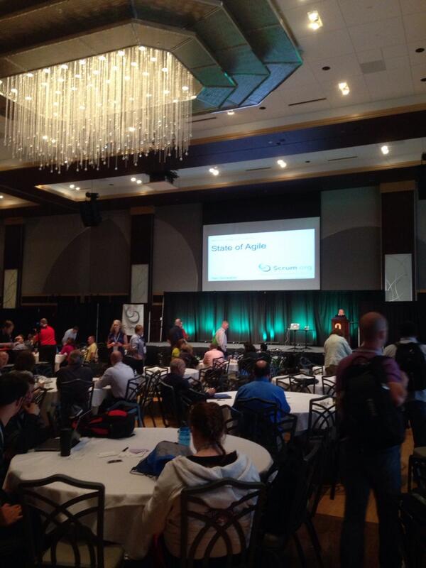 Scrumdotorg's tweet photo. #Path14, how's #agile doing? Discuss with @kschwaber at 'State of Agile' keynote, beginning now. http://t.co/UuXggPLS6z