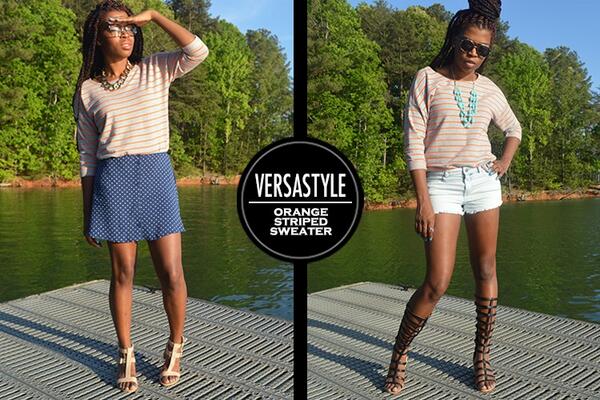 TweetTheSteal's tweet photo. Get 2 different looks with this orange striped sweater! Curtesy of @hm #TheSteal #versastyle http://t.co/BIP5ewhskT http://t.co/8QNKgxD7CW