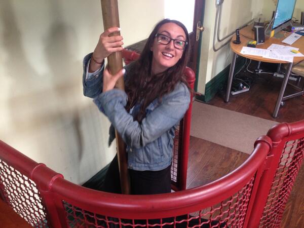 FirehouseFolks's tweet image. Always fun to have @LevLocations come by for a visit.  Here she is on her maiden trip down the fire pole!