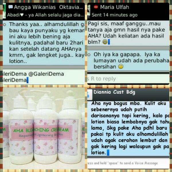 GaleriDema's tweet photo. AHA Bleaching tinggal 2 botol aja ya.Gak tau kpn restock lg,krn blm bs import dr Thailand. Buruan order sblm keabisan http://t.co/BPsi5fTtbg