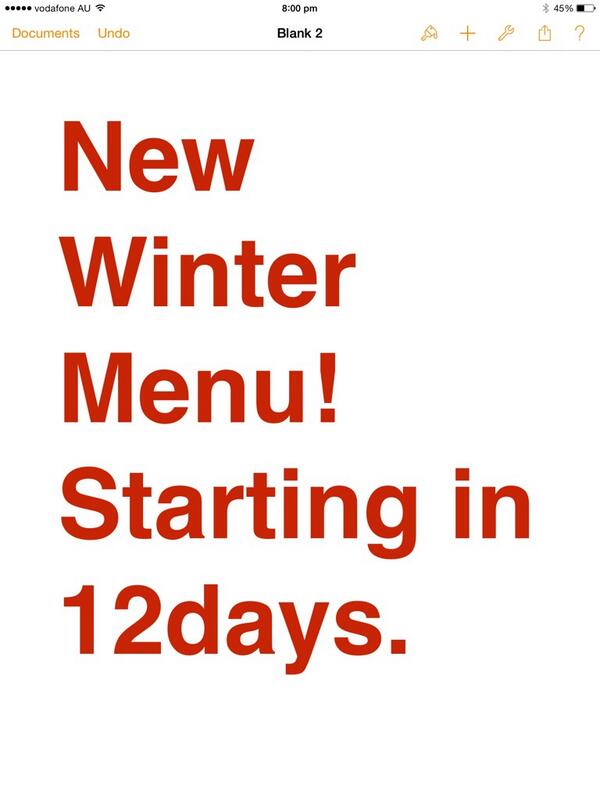 ZUCCA_ROSSA's tweet photo. The team at Zucca Rossa is excited, new menu nearly ready. We look forward to serving you!! http://t.co/33oqaweAiL