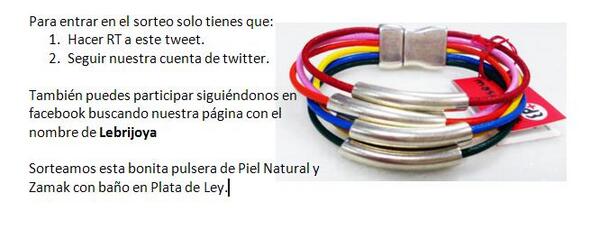 Lebrijoya's tweet photo. Buenos días! Quereis participar en nuestro #sorteo? solo teneis que seguir los pasos: #sorteo #suerte #pulsera RT http://t.co/0obluVgH17