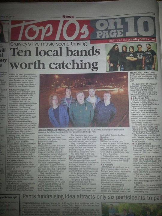 crawleyblackdog's tweet photo. @crawley_news yesterday @Runyounglovers @PresstoMecouk @StopPressMusic @ARoomSweptWhite @PokachiPokachi #SEVERENCE http://t.co/xp9APNWIze