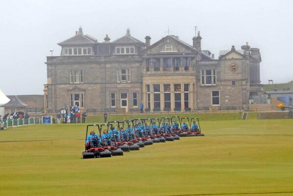 TheHomeofGolf's tweet photo. Fantastic image courtesy of our friends at @TheToroCompany of Greenkeepers driving up the 1st #OldCourse @GCImagazine http://t.co/4rX5NGO2dP