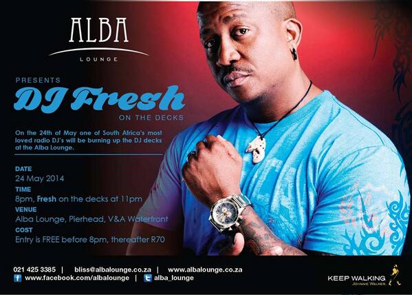 JP SiLVER warm up 4 <a href="/DJFreshSA/">DJ Fresh (Big Dawg)</a> Sat24May @Alba_Lounge 7-8pm <a href="/NAC_CT/">Nomad Artiste Colony</a> <a href="/MissKikiPoetry/">Miss Kiki</a> <a href="/DjangoFlaherty/">DjangoZa</a> <a href="/BryanFarrow/">Bryan Farrow</a>